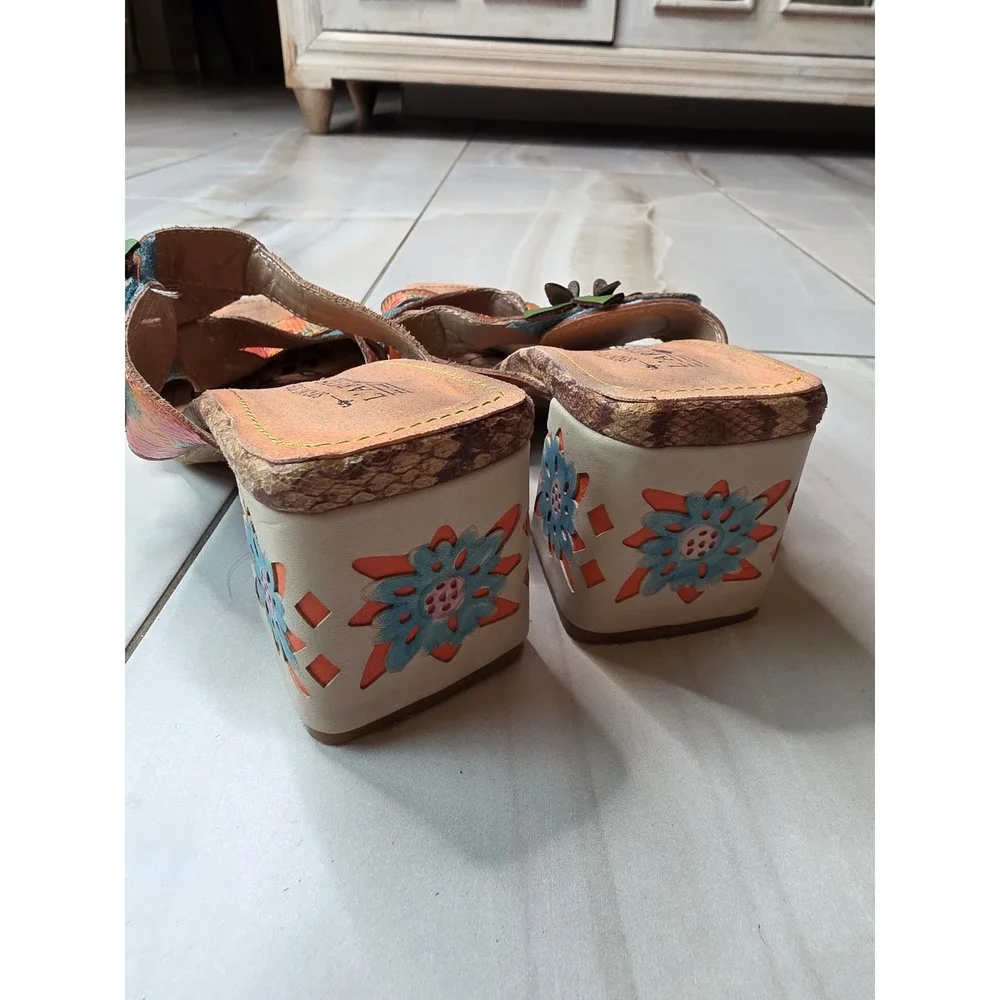 Spring‎ Step LArtiste Leather Floral Slide Sandals Block Heel Women size 40 F1